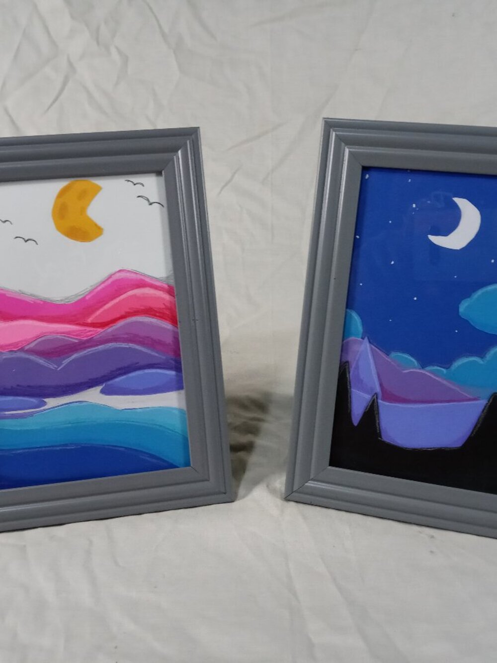 NEW 3D Original Art Handmade Day & Night Boho Style Framed Landscapes *Bundle*